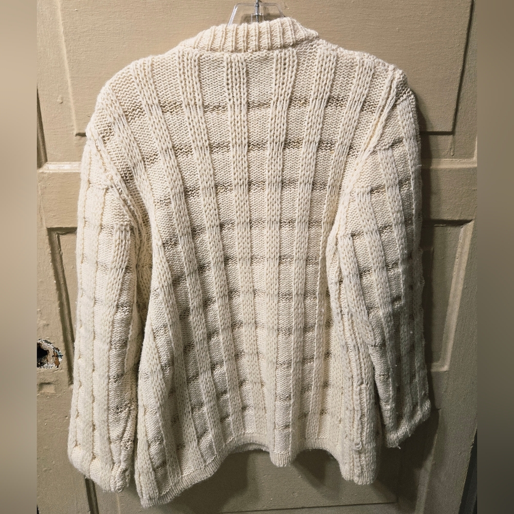 Cyril Cullen Ireland Pure Virgin Wool Knit Button Front Cream Cardigan - Picture 2 of 9